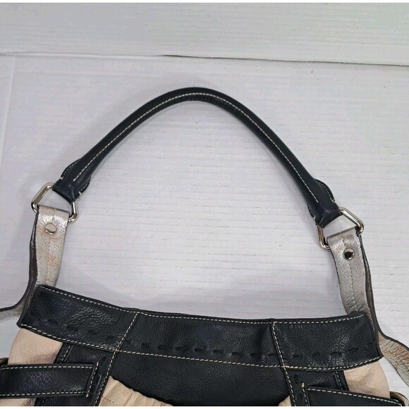 B. Makowsky Black White Lisbon BM6205 Leather Shoulder Bag 14x8x5 Purse 16" Drop - Picture 3 of 8